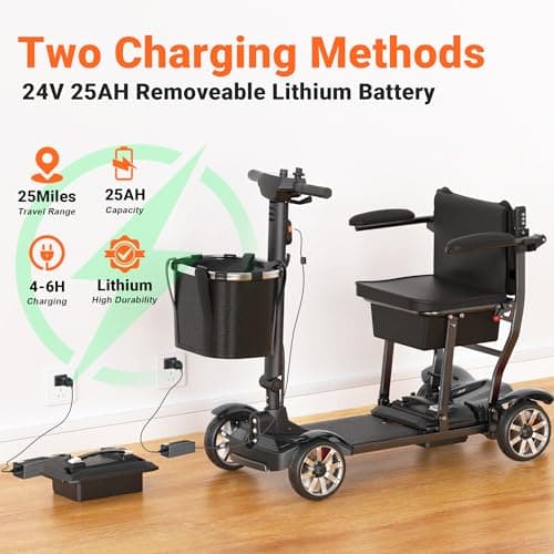 OUBA Mobility Scooter for Seniors, 38LBS 4 Wheels Mobility Scooter with LCD Display, 350LBS Capacity, 30Miles Lightweight Motorized Mobility Scooters for Home, Garden, Travel, Black 7