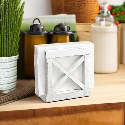 Barnyard Designs Farmhouse Napkin Holder for Table - Vintage Rustic Distressed Wooden Napkin Holder Dispenser for Kitchen, 5.5" x 5.5" (White) 5
