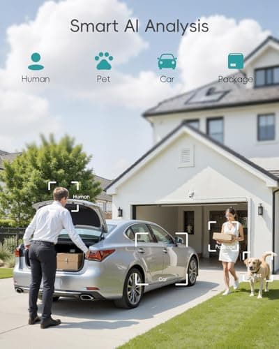 ZUMIMALL 2.4G/5G WiFi Security Cameras Outdoor, 2K Wired Camera for Home Security for 24/7 Continuous Recording, 360° PTZ Auto Tracking, Full Color Night Vision, 2-Way Audio, Works with Alexa 7