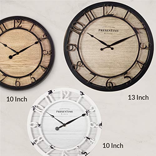 Presentime & Co 13" Farmhouse Series Wall Clock, Quartz Movement, Shiplap Style,Raised 3D Arabic Numeral, Oil Rubbed Bronze 6