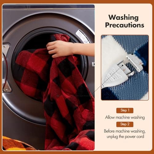 Electric Heated Sherpa Buffalo Plaid Christmas Throw Blanket with 8 Heating Levels & 8 Hours Auto Off, Fast Heating Warm Plush Washable Blanket with Over-Heat Protection, ETL Certification, Blue 7
