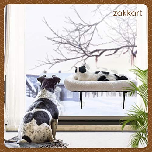 Zakkart Cat Window Perch - 100% Metal Supported from Below - Comes with Warm Spacious Pet Bed - Cat Window Hammock for Large Cats & Kittens - for Sunbathing, Napping & Overlooking (White) 6