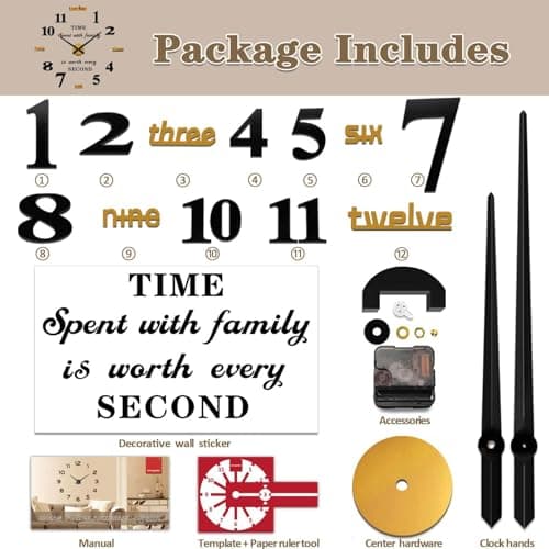 VANGOLD Giant Wall Clock for Living Room Decor, Decorative Wall Clocks Battery Operated (Gold Wall Decor) 5