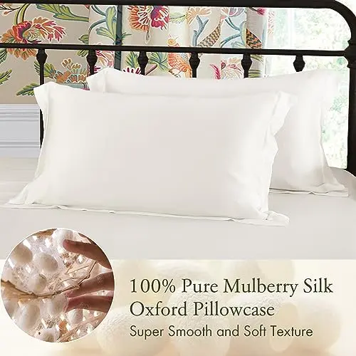 LILYSILK 100% Silk Pillowcase 1PC 25MM Pure Bed Pillowcase for Hair & Skin Oxford Envelope Double-Sides Charmeuse Silk,Ivory Standard 20x26 inches 2