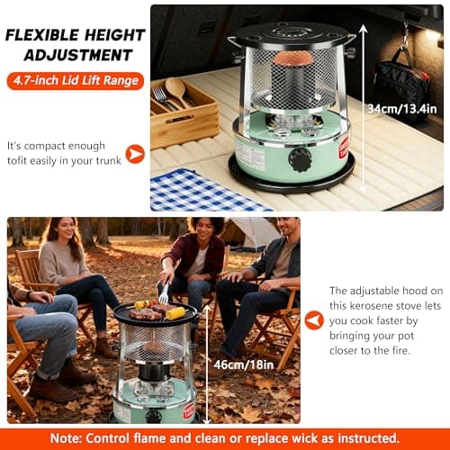 Kerosene Heater, Kerosene Heaters for Indoor Use, Portable Non Electric Stove for Camping, Outdoor, Home, Cooking, Garage, Emergency Oil Heater (4.5L, Blue) 7