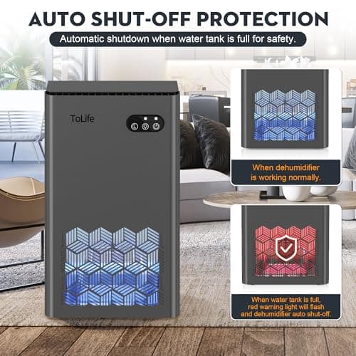 ToLife Dehumidifiers for Home 30 OZ Water Tank with Auto-Off 500 sq.ft Portable Small Dehumidifier for Bathroom Bedroom RV Closet Room gery white 6