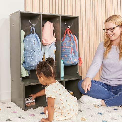 ECR4Kids Streamline 3-Section Toddler Coat Locker with Bench, Classroom Furniture, Grey Wash 9