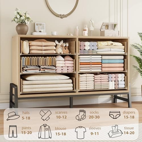 GarveeHome 6 Dresser for Bedroom, 52 in Wide Drawer with Large Storage Space, Freestanding Wooden Closet Storage Dresser Chest for Living Room, Bedroom, Entryway, Natural Oak 7