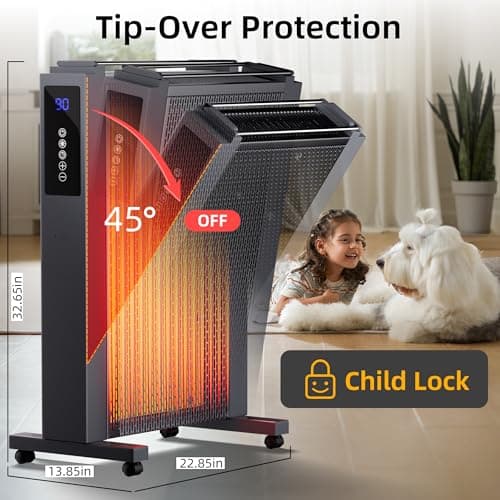 Landeagle 1500W Radiator Heater with Thermostat, Space Heater with Remote Control, Electric Heater with Tip-over & Overheat Protection, radiant heater with 12H Timer for Indoor, Office, Use(33IN) 5