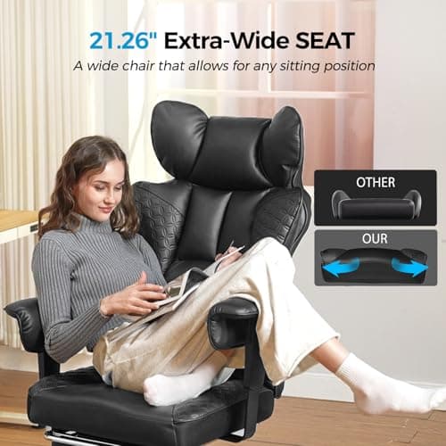 COMHOMA Big and Tall Office Chair Heavy Duty Wide Ergonomic Gaming Chair with Deluxe Embossing Designed Leather with Foot Rest,150°Reclining Adjustable Armrests Pocket Spring Back Support and Pillow 6