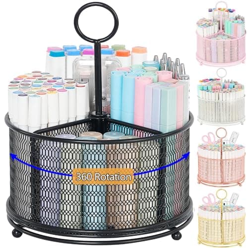 Spacrea Pencil Holder for Desk - 360°Degree Rotating Pen Organizer, Desk Organizer with 4 Compartments, Pen Holder for Desk, For School, Classroom, Office, Art Supplies(Black), SO-B2