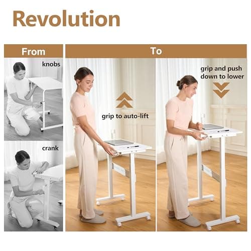 YILIFT Non-Electric Auto-Lifting Standing Desk, No Knobs or Crank, Cordless, Rolling and Mobile, Great for Walking Pad, Adjustable Height 28.1'' to 43.3'', Desktop Size 31.5'' by 15.7'', Color White 3