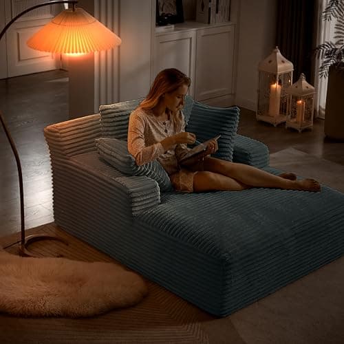 49.2" Full Foam Oversized Chaise Lounge Chair Cozy Cloud Couch, Modern Plush Corduroy Upholstered Sleeper Sofa Daybed with 3 Throw Pillows and Wide Armrest for Living Room, No Assembly Required 6