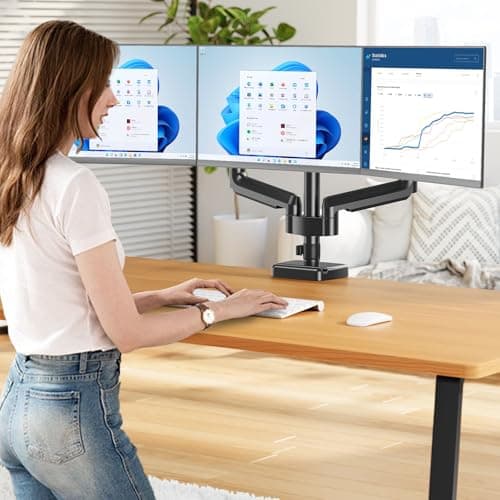 MOUNT PRO Triple Monitor Mount for 13-27 inch Screens, 3 Monitor Desk Mount, Height Adjustable Triple Display Stand, Full Motion Three Computer Arm Hold up to 17.6lbs Each, VESA 75x75, 100x100 2