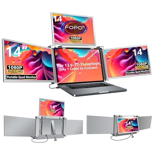 FOPO 14" Laptop Screen Extender Monitor Portable, Quad Monitor, Just 1 Cable for 3 Screens, FHD 1080P IPS Laptop Extender Compatible with Wins/Mac(M1 M2 M3) for 13.6" - 17.3" Laptops