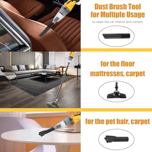 Cordless Handheld Vacuum Cleaner for DEWALT 20V Batteries, Portable Vehicle Vacuum Cleaner, with 3*Filters and 2*Extensible Tubes for Hard Floor Car Pet Hair Cleaning (with 2 * 5.0Ah Batteries) 7