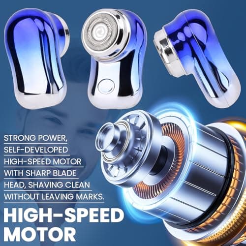 Mini Travel Electric Shaver, Portable Pocket Size Rechargeable Shaving Razor Lightweight Razor with Battery Power Display Wet & Dry Rotary for Teen Office Business(Gradient Blue) 8