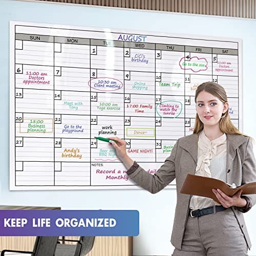 Dry Erase Monthly Extra Large White board Calendar for Wall, 25" by 38", Jumbo Laminated Erasable One Month Whiteboard Calendar, Huge Oversized Blank 30-Day Poster with Lines and Squares 7