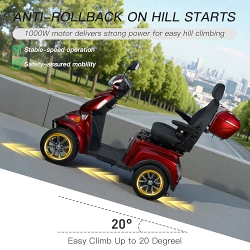Heavy Duty Electric Mobility Scooter: Adults Seniors 1000W All Terrain 4 Wheel Powered Scooter - 500lbs Capacity, Travel 25-32 Miles Range, 15mph Fast Speed w/Safety Belt/USB Charger/Basket/Cover 6