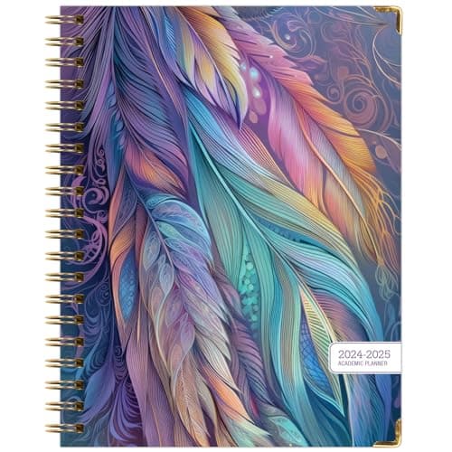 HARDCOVER Academic Year 2024-2025 Planner: (June 2024 Through July 2025) 8.5"x11" Daily Weekly Monthly Planner Yearly Agenda. Bookmark, Pocket Folder and Sticky Note Set (Pastel Peacock) 8