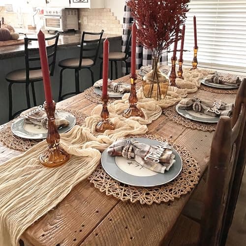 1 Pack Cheesecloth Table Runner, 10FT 35x120 inch Nude Table Cloth, Boho Rustic Gauze Dusty for Baby Shower Decorations, Mothers Day, Bridal Shower, Wedding, Thanksgiving, Christmas, Birthday Decor 5