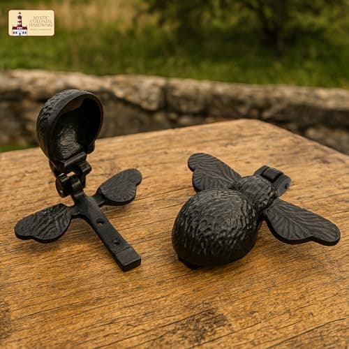 Mystic Colonial Medieval Cast Iron Door Knocker Bumble Bee, 4 Inch Rustic Black Finish Decorative Front Door Accent with Mounting Screws 6