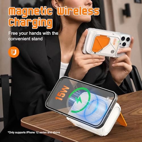 SEANCHEER P05 Portable Charger, Magnetic Power Bank, Small Wireless PowerBank, Battery Pack10000mAh Travel Essentials Fast Charging with Built in Cable, Foldable Wall Plug for iPhone,Samsung,Andriod 3