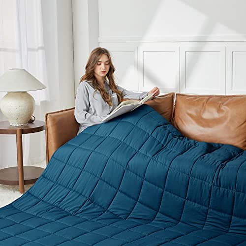 CYMULA Weighted Blanket for Adults (15lbs 60"x80" Queen Size) - Cooling Breathable Heavy Blankets for Summer Winter - Ultra Microfiber Soft Comfort Throw with Glass Beads - Gifts for Men/Women 7