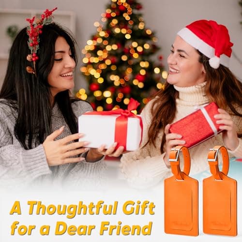 Travelambo 4 Pack Leather Luggage Tags for Suitcases Travel Labels Orange 6