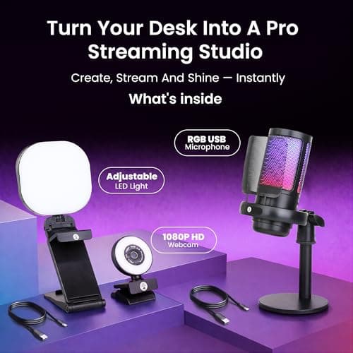 Webcam Streaming Kit with USB RGB Microphone & LED Light – 1080P 30FPS Streaming Camera Bundle for Twitch, YouTube, Podcasting, WFH – PC & Mac Compatible (Console Requires Computer & Capture Card) 7