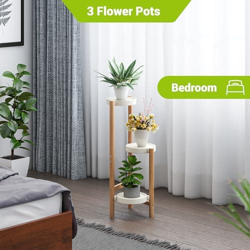 BMOSU Plant Stand For Indoor Outdoor Bamboo 3 Potted Holder Shelf Plant Rack Plants Corner Plant Shelf Plant Display Rack(White) 5