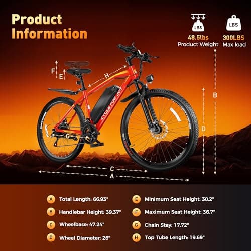 LUXECYCLES Electric Bike for Adults 70Miles 20 MPH,750W Peak Brushless Motor,48V 10.4Ah Removable Battery Ebike,21-Speed/26 tire,Dual disc Commute Electric Bicycle(TUV& UL2849) Orange 9