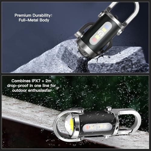 BudaTao Emergency Keychain Flashlight（3 in 1）, Rechargeable 500 Lumens EDC Tool with Red/Blue Strobe, 1000mAh USB-C Charging, IPX7 Waterproof, Portable Flashlight for Emergencies (Black＆Silver) 7