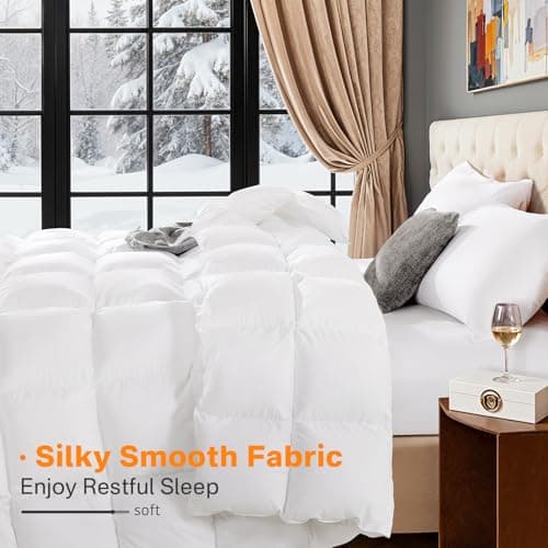 LBRO2M Canadian Luxury Goose Down Comforter Queen Size, 75% Goose Down 850+ Fill Power Duvet with 1200TC 100% Cotton Shell All Season Bedding Comforter, Soft Duvet Insert (90"X90",White) 7