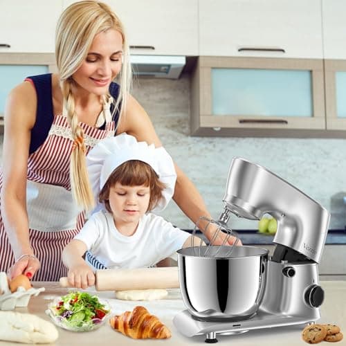 Vezzio Stand Mixer,6 Quarts,10-Speed Tilt-Head,Kitchen Food Mixer with Stainless Steel Bowl,Dough Hook,Whisk, Beater,Egg White Separator (Silver) 6