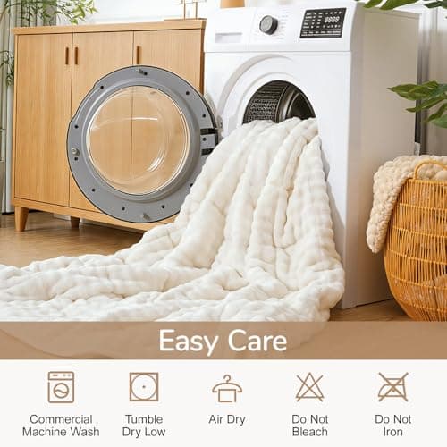 Cottonblue Weighted Blanket 15lbs for Adults, Fluffy Bubble Sherpa Fleece Weighted Blankets for Queen Size Bed, Cute Fuzzy Warm Heavy Blanket for Calming & Sleeping, 60"x80", Cream White 8