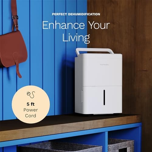 hOmeLabs 1,000 Sq. Ft Portable Dehumidifier - Ideal for Home Bedroom, Bathroom, Office and Small Sized Rooms - Ultra Quiet, Compact with Drain Hose Included - 8 pint 6