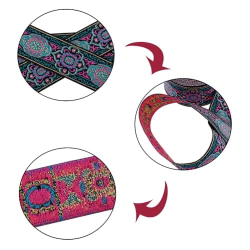 PH PandaHall 7 Yard Vintage Jacquard Ribbon 1 1/4 Inch Emobridered Woven Ribbon Floral Fabric Trim Fringe Boho Persian Tape for Eid Mubarak Ramadan Sewing Clothing Bag Embellishment Decorations 6
