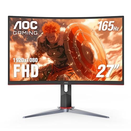AOC C27G2 27" Curved Frameless Ultra-Fast Gaming Monitor, FHD 1080p, 1ms 165Hz, FreeSync, 2X HDMI 2.0, 1x Display Port, Height Adjustable, Xbox PS5 Switch Ready, 3-Year Zero-Bright-Dot