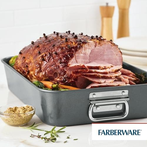 Farberware Bakeware Nonstick Steel Roaster with Flat Rack, 11-Inch x 15-Inch, Gray 7