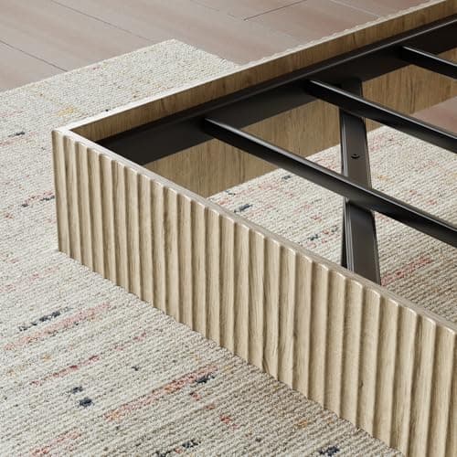 Evermagin Oak Queen Floating Bed Frame with led Lights, Bohemia Fluted 10 Inch High Floating Platform Bed No Headboard, Heavy Duty Metal Float Bedframe, No Box Spring Needed 5