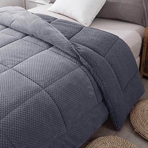 KASENTEX Super Ultra Soft Luxury Plush Sherpa Comforter, Cozy Reversible Fleece - Goose Down Alternative Fill, Machine Washable Bedding, Excalibur Grey, Twin/Twin XL Size 8