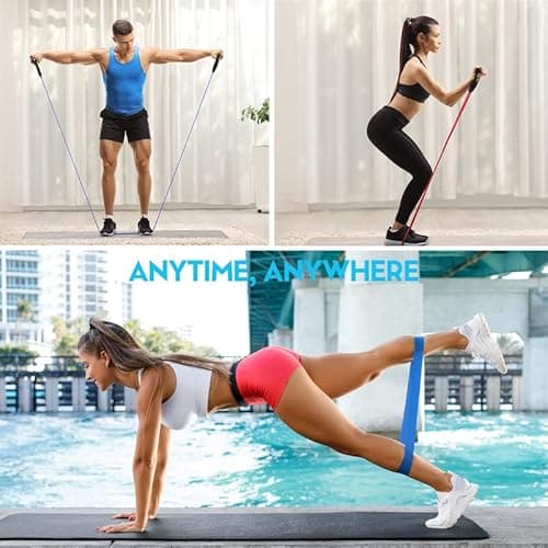 Resistance Bands Set 17pcs, Resistance Band, Exercise Bands Fitness Workout with Wide Handles, Door Anchor, Steel Clasp, Carry Bag, Ankle Straps for Home Gym Outdoor Travel 7