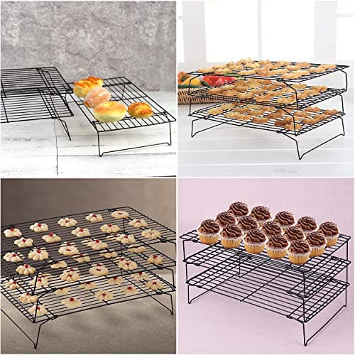 Lainrrew Cooling Rack, 3 Tier Stackable Baking Rack Stainless Steel Wire Cooking Rack for Cooking Roasting Cooling, Collapsible & Foldable, Dishwasher & Oven Safe 5