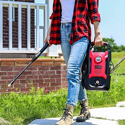 POWERWORKS Electric Pressure Washer,1700 PSI 1.2 GPM Power Washers,13-Amp Pressure Washers with 20ft High Pressure Hose and 3 Nozzles for Car Garden Cleaning (PWMA Certified) red 7