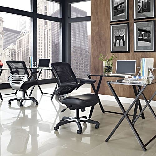Modway Edge Mesh Back and White Vinyl Seat Office Chair With Flip-Up Arms - Computer Desks in Black 19