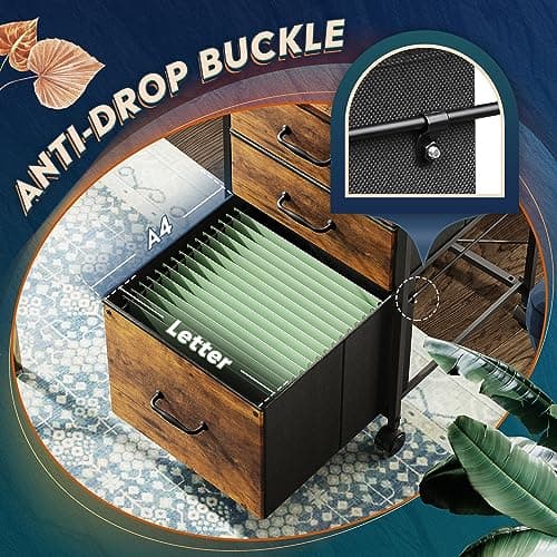 DEVAISE Mobile File Cabinet, Rolling Printer Stand with 3 Drawers, Fabric Vertical Filing Cabinet fits A4 or Letter Size for Home Office, Rustic Brown Wood Grain Print 6