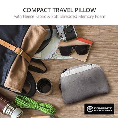 Compact Travel Pillow Made with Shredded Memory Foam and Super Soft Fleece Fabric for Ultimate Comfort in Travel. Patented Design Rolls and Compacts Small for Travel. (Grey) 7