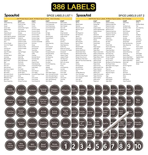 SpaceAid Spice Rack Organizer with 28 Spice Jars, 386 Spice Labels, Chalk Marker and Funnel Set for Cabinet, Countertop, Pantry, Cupboard or Door & Wall Mount - 28 Jars, 13.4" W × 10.8" H, Black 5