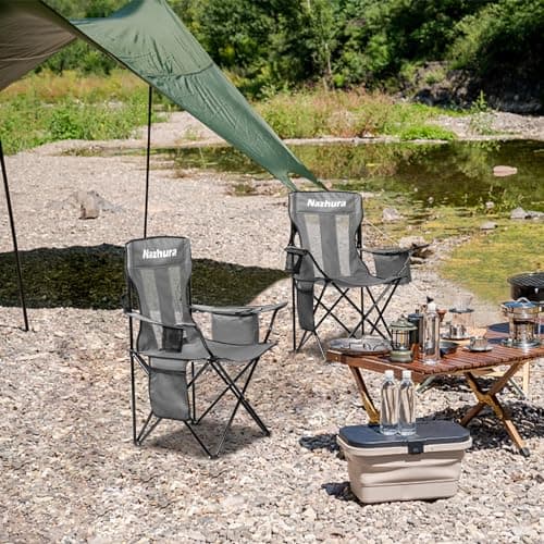 Nazhura 2 Pack Outdoor Camping Chairs Folding/Foldable/Portable with Cooler Pouch, Mesh Backrest and Cup Holder Pocket(Grey, 2 Pack) 6